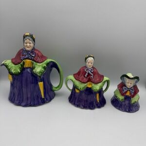 Vintage‎ 1930s Little Old Lady English Tea Service Set Teapot Sugar Bowl Creamer